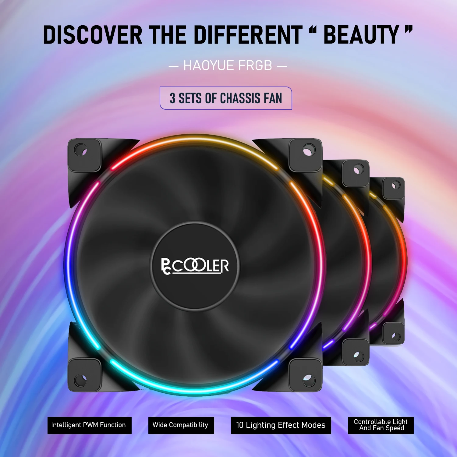 3 шт. PCCooler RGB вентилятор 120 мм ШИМ двойное кольцо охлаждающий 5V 3Pin и синхронизации