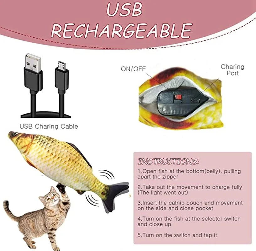 В форме кошки Зарядное устройство 3D флоппи рыба интерактивный игрушечная