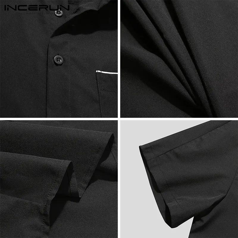 

INCERUN Fashion Patchwork Men Shirts Stylish Short Sleeve Lapel Blouse Summer Male Button Dress Shirt Leisure Pocket Camisa 5XL
