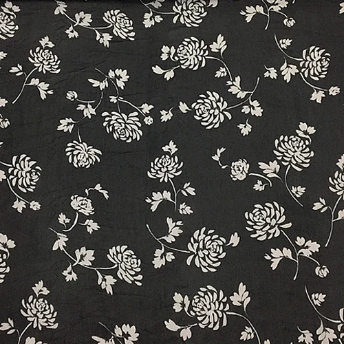 Белый цветочный принт на черном фоне чистый Шелковый жоржет марли шелковой ткани