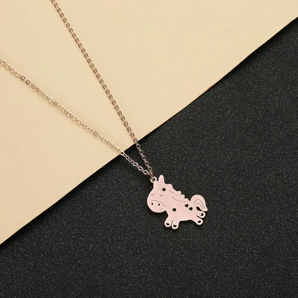 Chandler Stainless Steel Cartoon Unicorn Horse Necklace for Kids Girls Best Friends Forever Animal Collares Jewellery | Украшения и