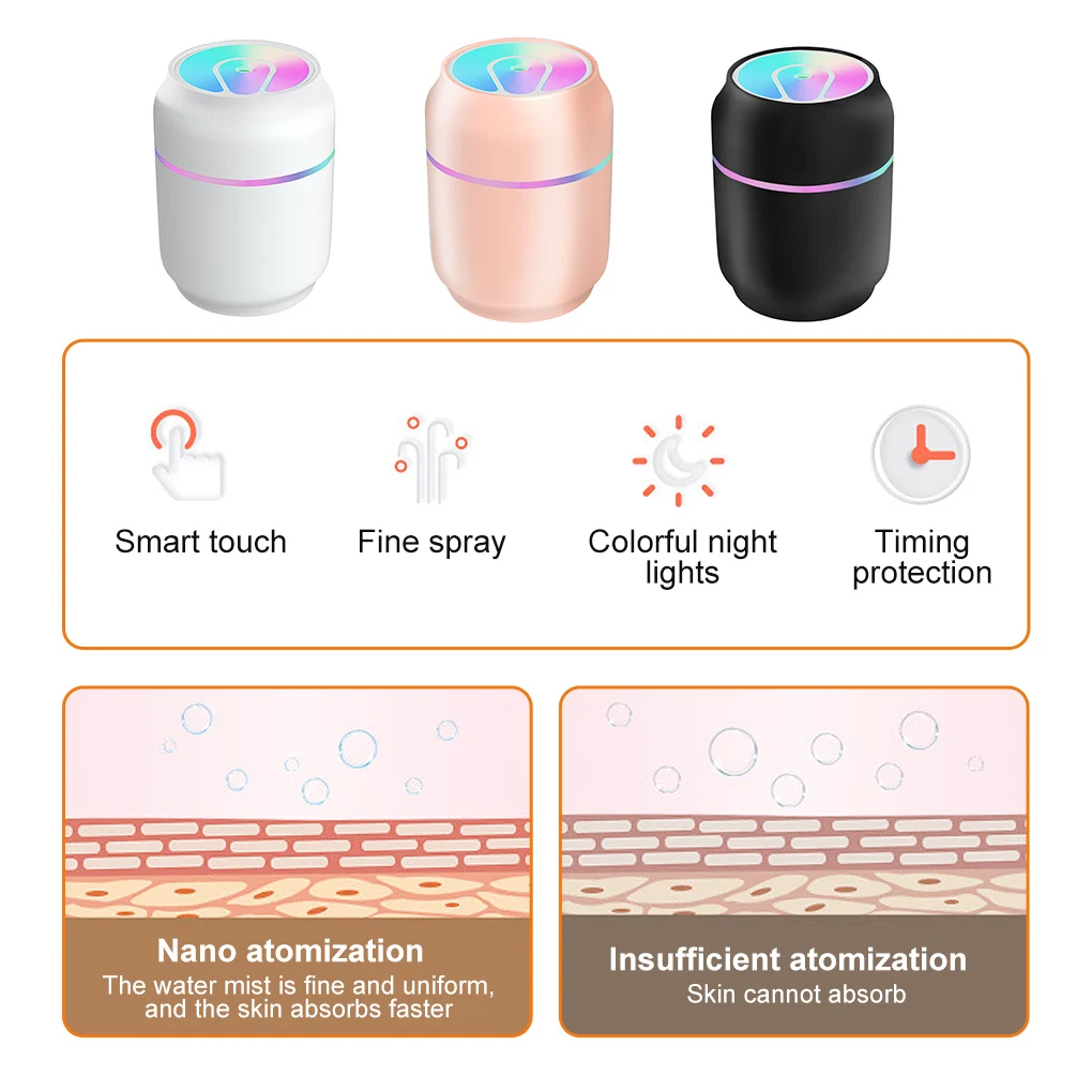 200/280/300ml Mini Air Humidifier USB Car Aroma Essential Oil Diffuser Home Fogger Mist Maker Sprayer LED Night Lamp Accessories |
