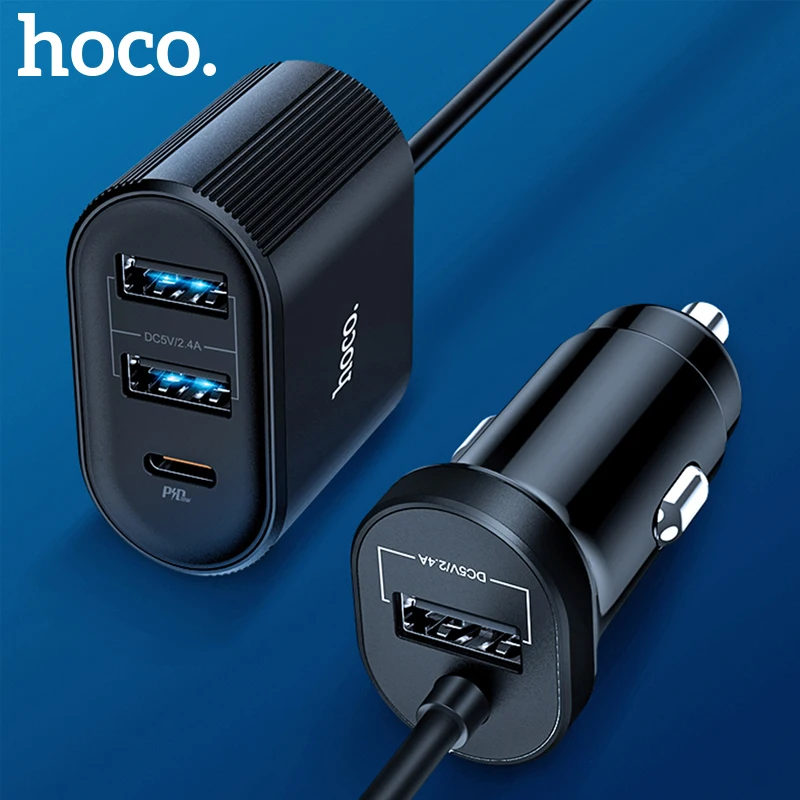 Автомобильное зарядное устройство Hoco с несколькими usb портами умное IC 3usb Type C PD QC 3