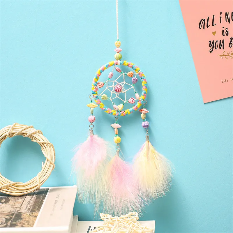

Handmade Dream Catcher Feathers Bohemian Dreamcatcher Circular Net Hanging Decoration Craft for Bedroom Wedding Ornament Gift