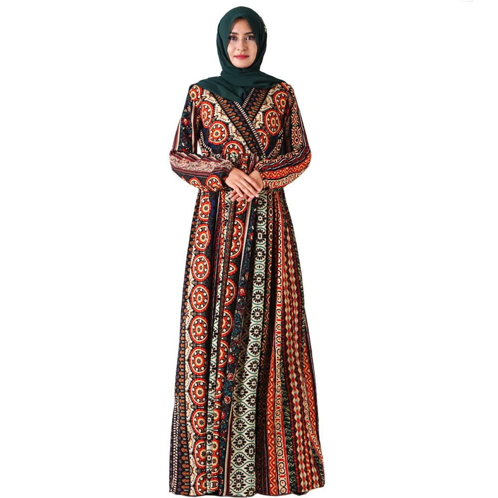 Мусульманских свободные макси элегантная абайя высокое качество печати v