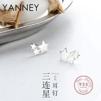 yanney silver color five pointed startriple star stud earrings fashion women simple ornaments birthday christmas gifts