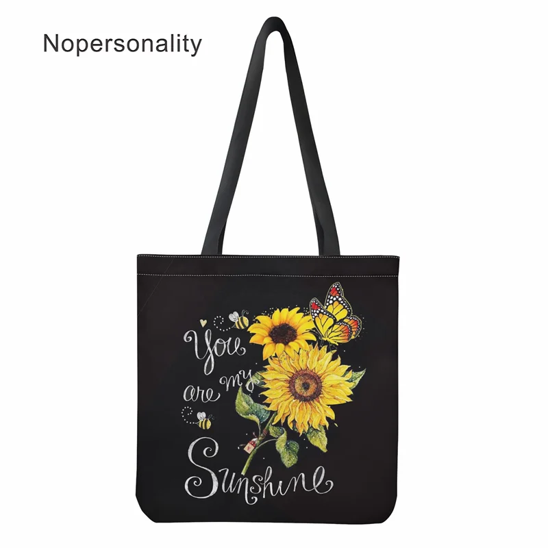

Nopersonality Sunflower Printing Women Eco Bags for Shopping Foldable Shopper Bag Canvas Handbags Lady Big Grocery Tote Bags