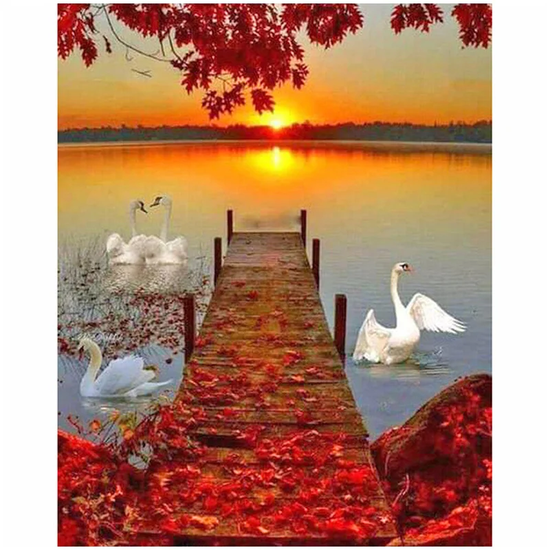

5D Diy Diamond painting Swan Scenery Full Square Round Diamond embroidery Cross stitch crystal Paintings by number