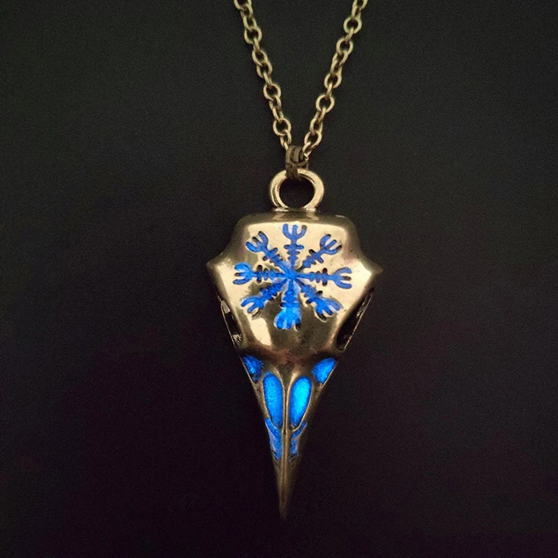 Bronze blue Кулон викинга голова ворона кости светящаяся подвеска на шею женщины мужчины Светящиеся в темноте ожерелье s для Хэллоуина Ювелирные изделия Подарки - Окраска металла: Bronze blue