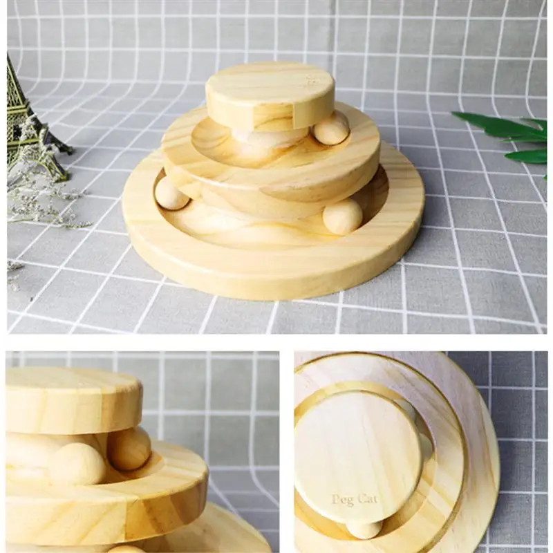 Деревянные игрушки для кошек Интерактивная игрушка трехслойная Поворотная