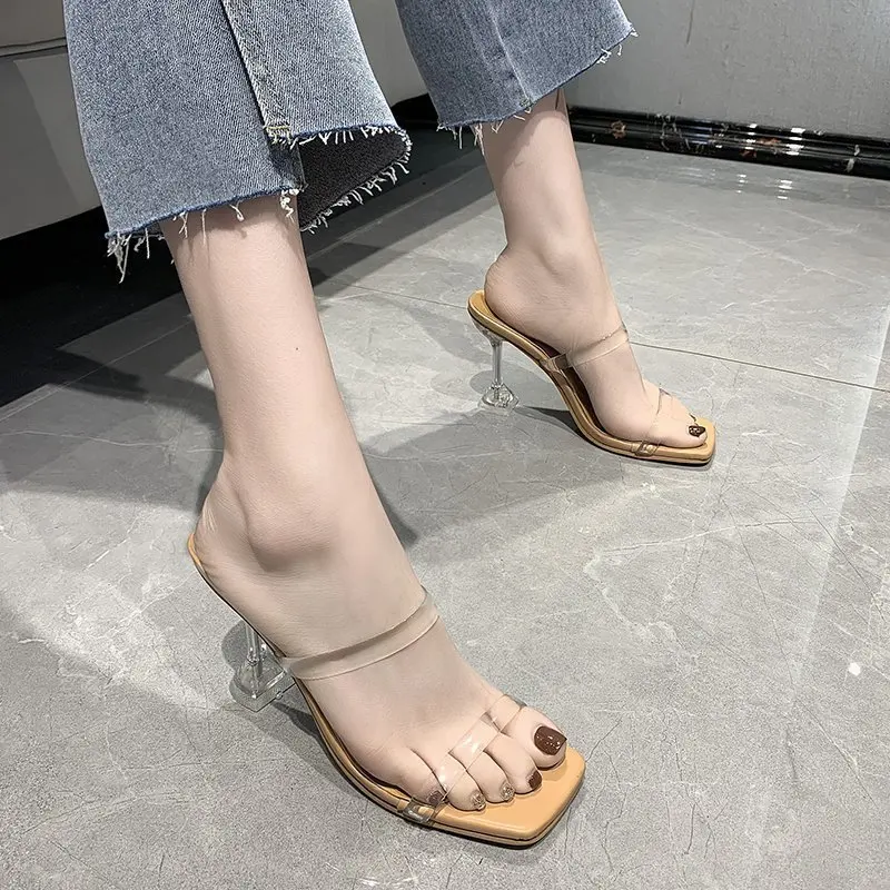 

VMTI 2021 Summer New Fashion Transparent Stiletto High-Heeled Sandals and Slippers Wild Word with Women's Slippers