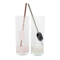 collapsible stainless steel amethystrose quartz clear crystal drink crystal straw high temperature with brush steel straw