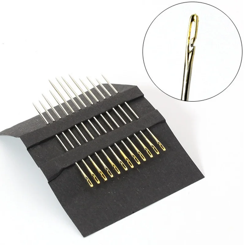 

12pcs/set Blind Needles Gold Tail Multi-size Side Opening Stainless Steel Darning Hand Sewing Needles Embroidery Tool DIY Needle