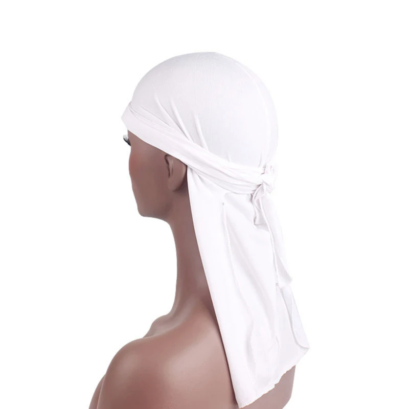 

Long Tail Durag Men Turban Women Chemo Cap Breathable Bandana Hat Unisex Headwarp Elastic Indian Bonnet High Quality