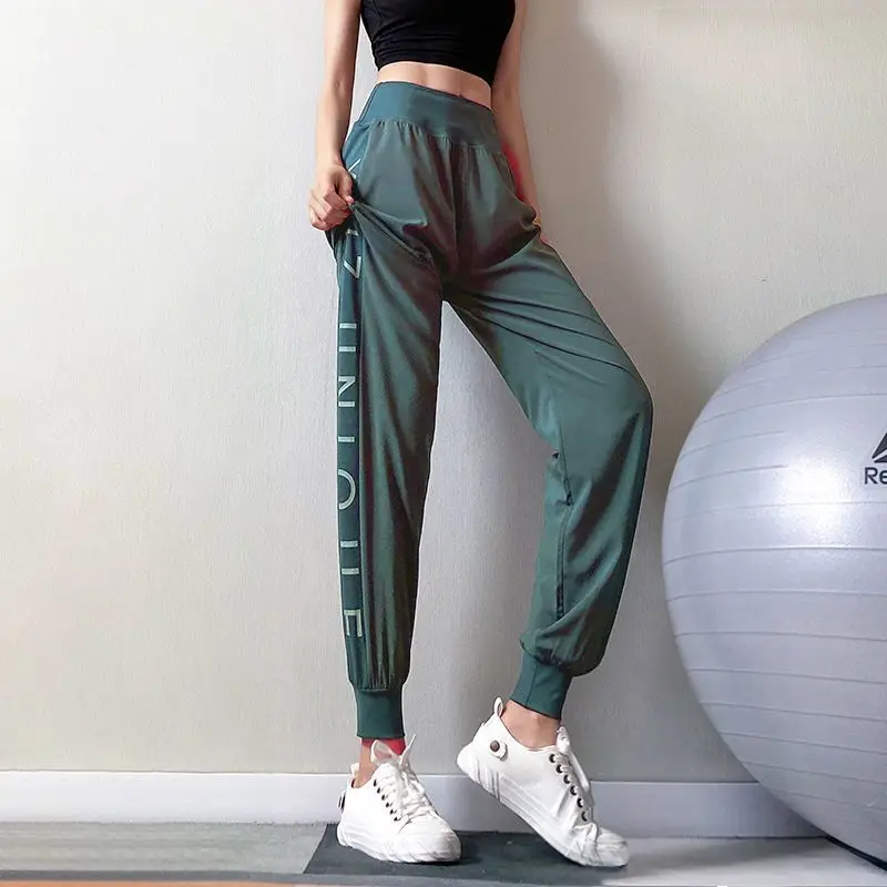 

Быстросохнущие спортивные брюки, женские тонкие шаровары с высокой талией для бега и тренировок, дышащие свободные штаны для фитнеса и йоги