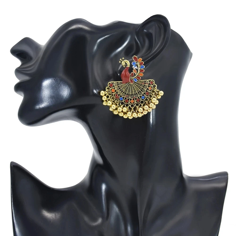 

Bohemian Vintage Golden Peacock Open Screen Bells Tassel Indian Earrings Vintage Indian Jewelry Jhumka Jhumki Drop Earrings