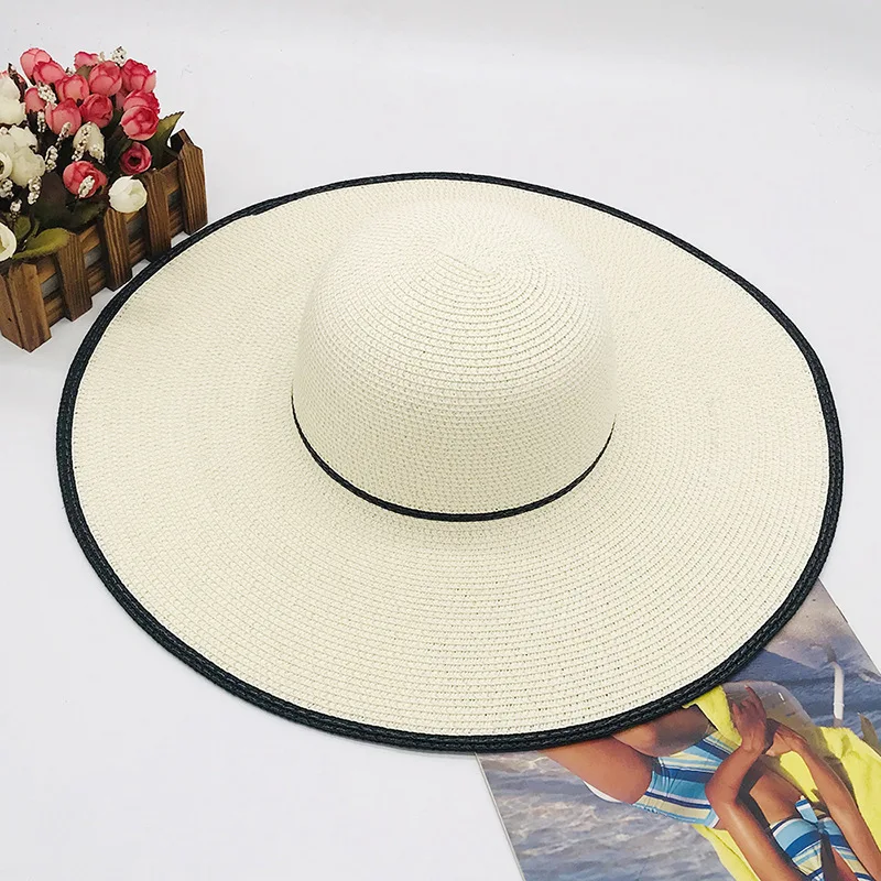 Шляпа от солнца в черно белую полоску Hepburn Пляжная соломенная шляпа с большим