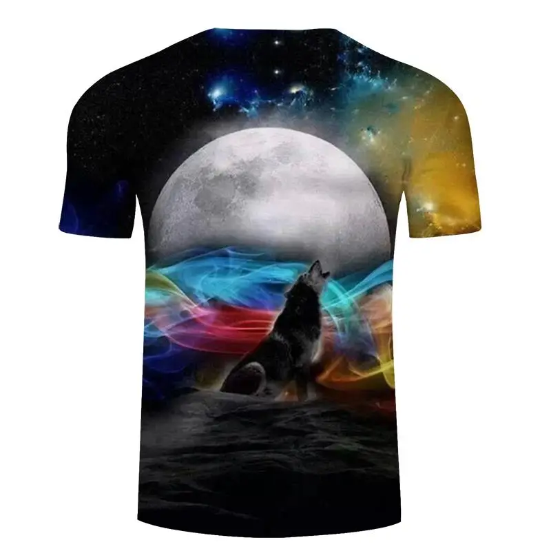 

2021 Wolf Printed T shirts Men 3d Animal Print Harajuku Oversized T-shirt T-shirts Tops Short Sleeve O-Neck Fashion Black