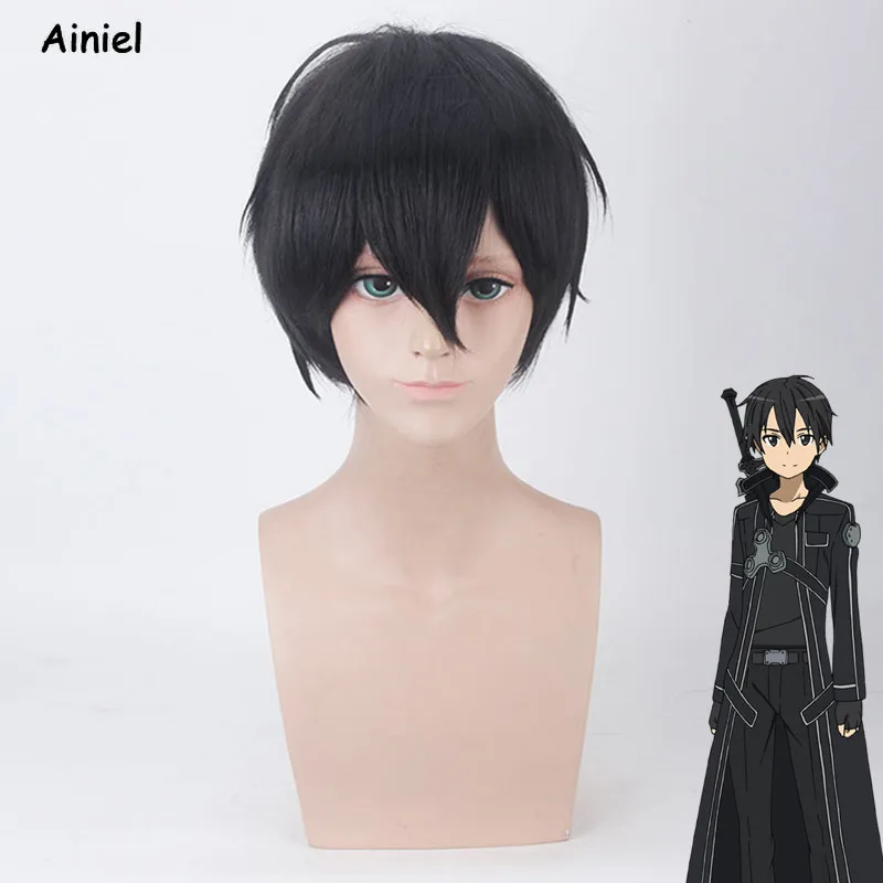 

Anime Sword Art Online Kirito Cosplay Costumes Synthetic Wigs Hair Full Set SAO Kirigaya Kazuto Halloween Costumes For Men Boys