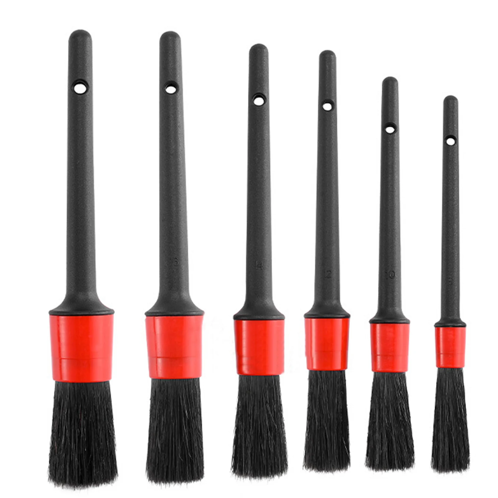 

Car Detailing Brush Set 6pcs Natural Boar Hair Automobile Detail Brushes For Cleaning Engine Air Vents Dashboard Black + Red