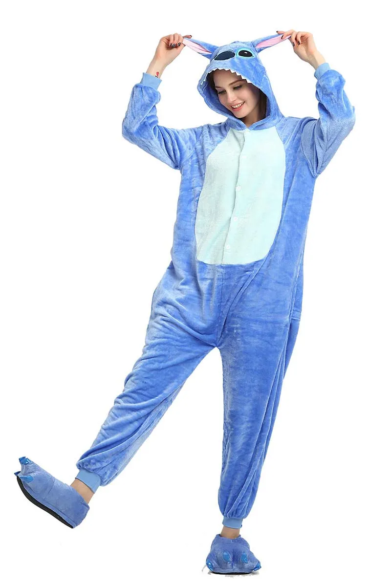 Женская пижама комбинезон с единорогом зимняя Фланелевая Пижама Kigurumi Nightie синяя