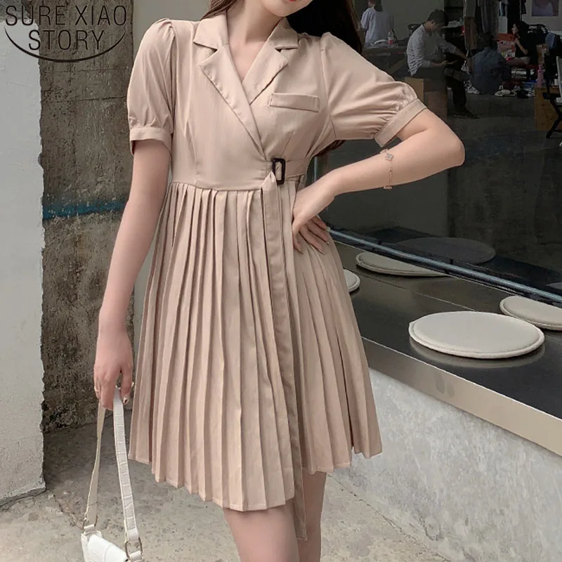 

2022 Summer Dress Women's Suit Pleated Sweet Party Dress Women Elegant Robe V Neck French Style Dresses Good Quality 14103