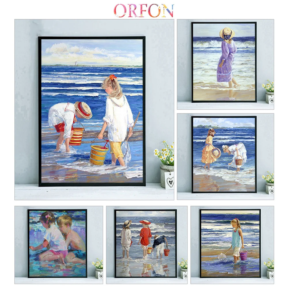 

Painting by numbers diy hand-painted beach children play modern home wall art decoration unique gifts parent-child activities