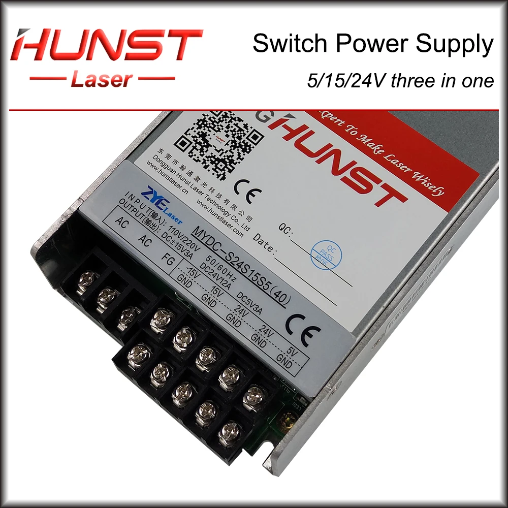 Hunst 500w Swithing Power Supply 3 In One Supply Input 110V/220V Output 24V 12A 15V 5V For Laser Marking and Engraving Machine