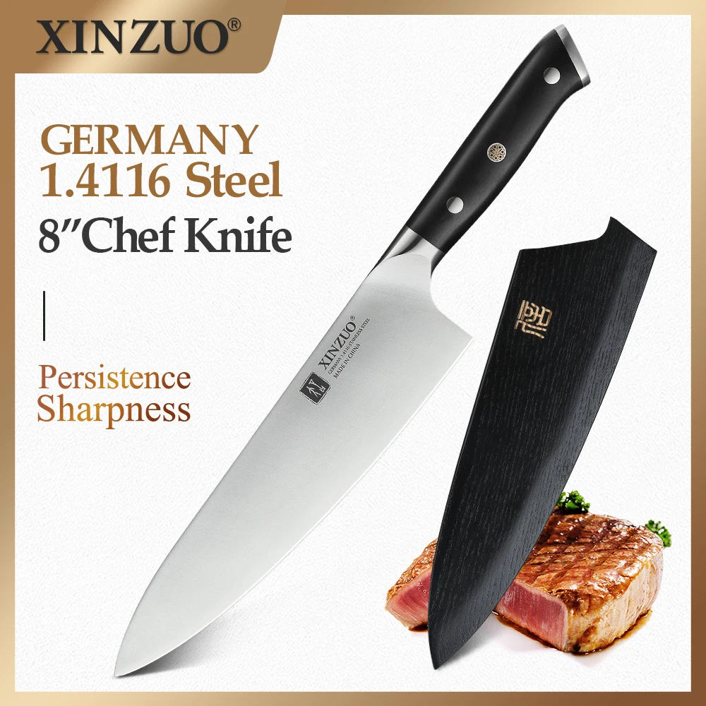 

XINZUO 8.5'' Chef Knife German 1.4116 Stainless Steel Sharp Blade Cleaver Santoku Kitchen Cooking Meat Slicer Tool Ebony Handle