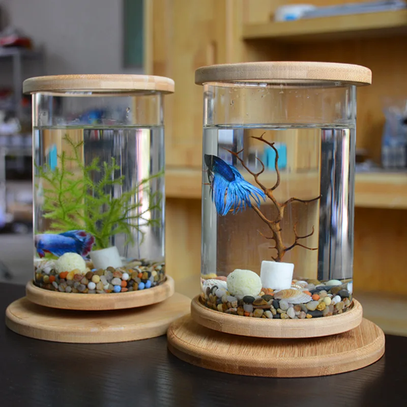 

Desktop Ecological Bottle Creative Tempered Glass Micro-View Tank Rotating Bedroom Mini Fish Tank Small Fighting Fish Tank