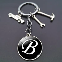 english alphabet glass key chain car gadget metal bracket chain gift jewelry