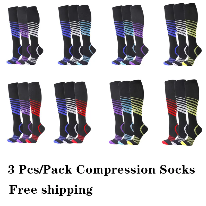 

3 шт. Компрессионные спортивные носки нескользящие уличные велосипедные носки до колена чулки для отеков, диабетиков, варикозного расширен...