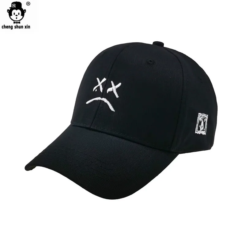 Вышивка бейсболка Sad face Hat xxxtentacion хип хоп кепка lil. peep Golf хлопковая для папы женщин