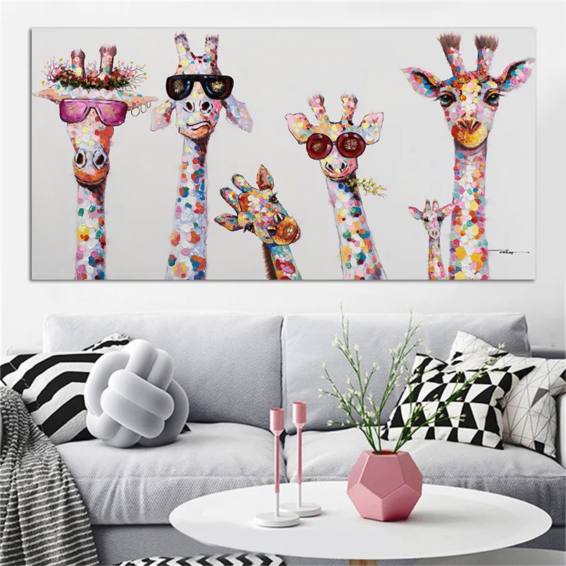 

Cute giraffe childs room bedroom decor canvas animal painting modern canvas prints art dropshipping home decor posters prints