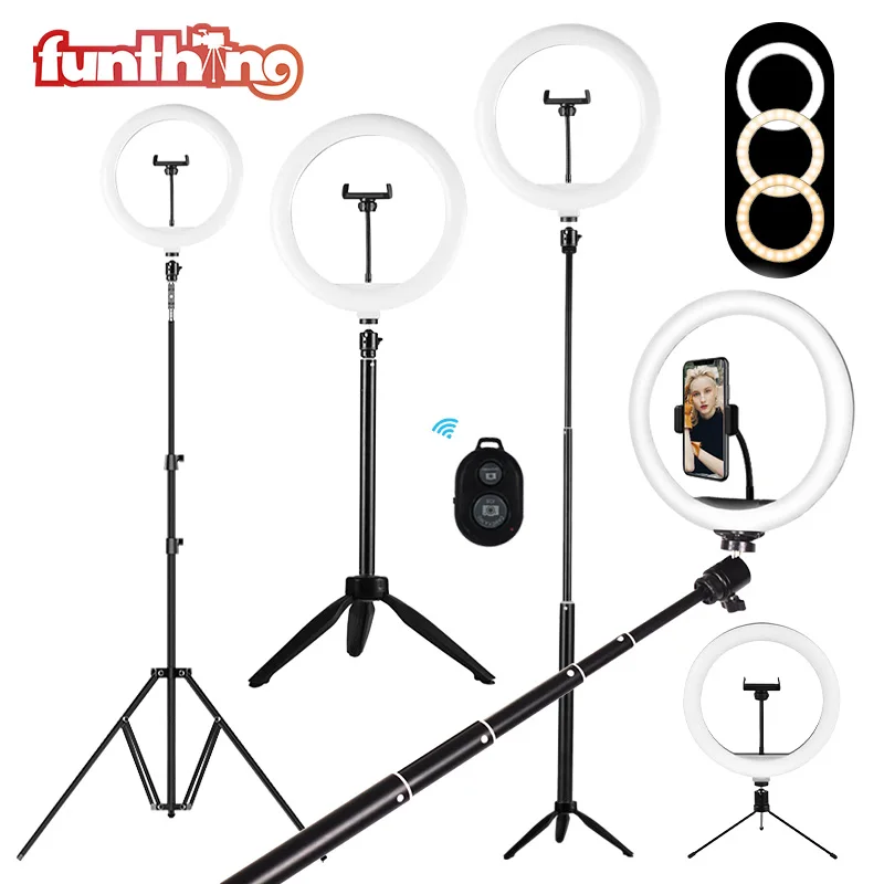 

Led Video Ring Lights Kit Photography Ring Lamp with Phone Holder Selfie Stick Dimmable Fill Lamp for Makeup Youtube Camera Live