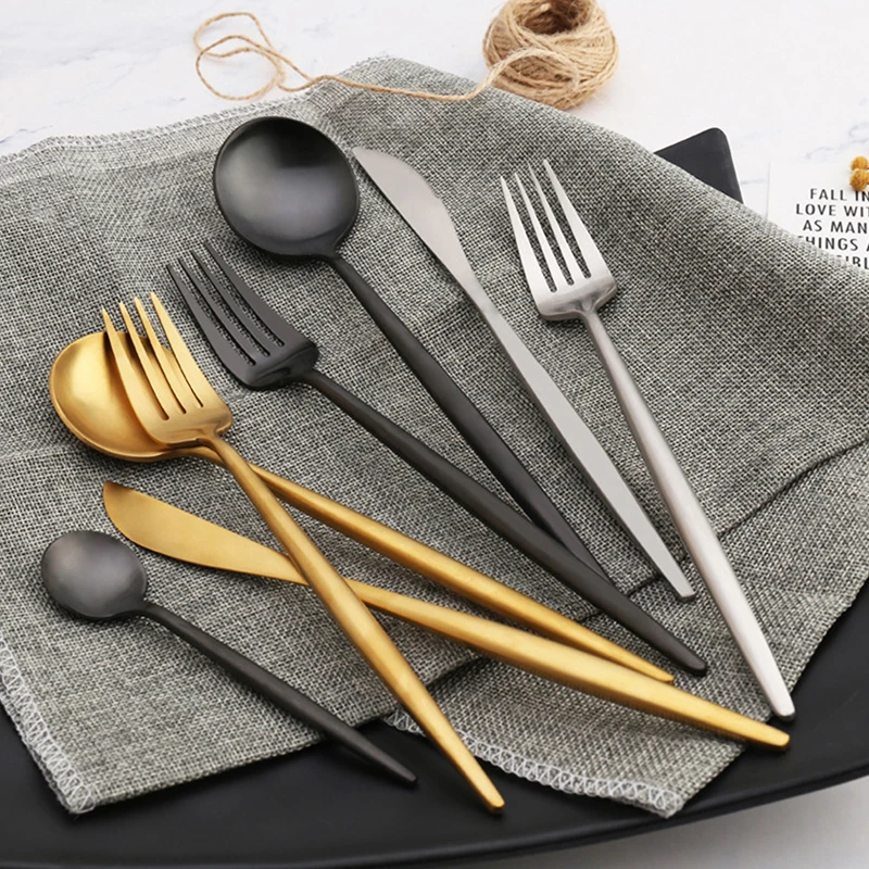 

Tableware Set 304 Stainless Steel Flatware 1/6/8//12/24/48 Pcs Luxury Cutlery Set Fork Steak Knife Coffee Spoon Silverware Set