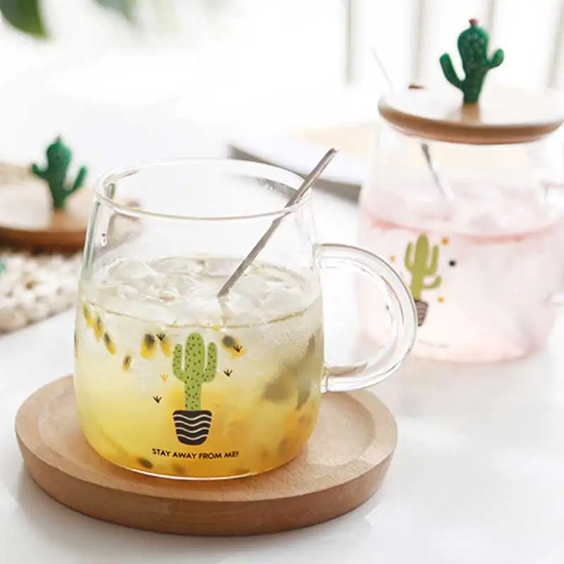 Креативная прозрачная стеклянная чашка С КАКТУСОМ клубничным ананасом молочная