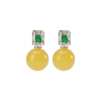 s925 sterling silver gold plated natural amber stud earrings graceful and fashionable round beads earring pendant for ladies