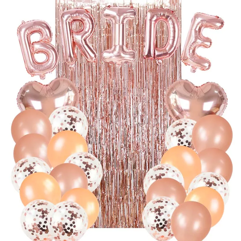 1Set Rose Gold Bride Foil Balloons Kit Bridal Shower Bachelor Theme Party Background Decoration Wedding Curtain Supplies