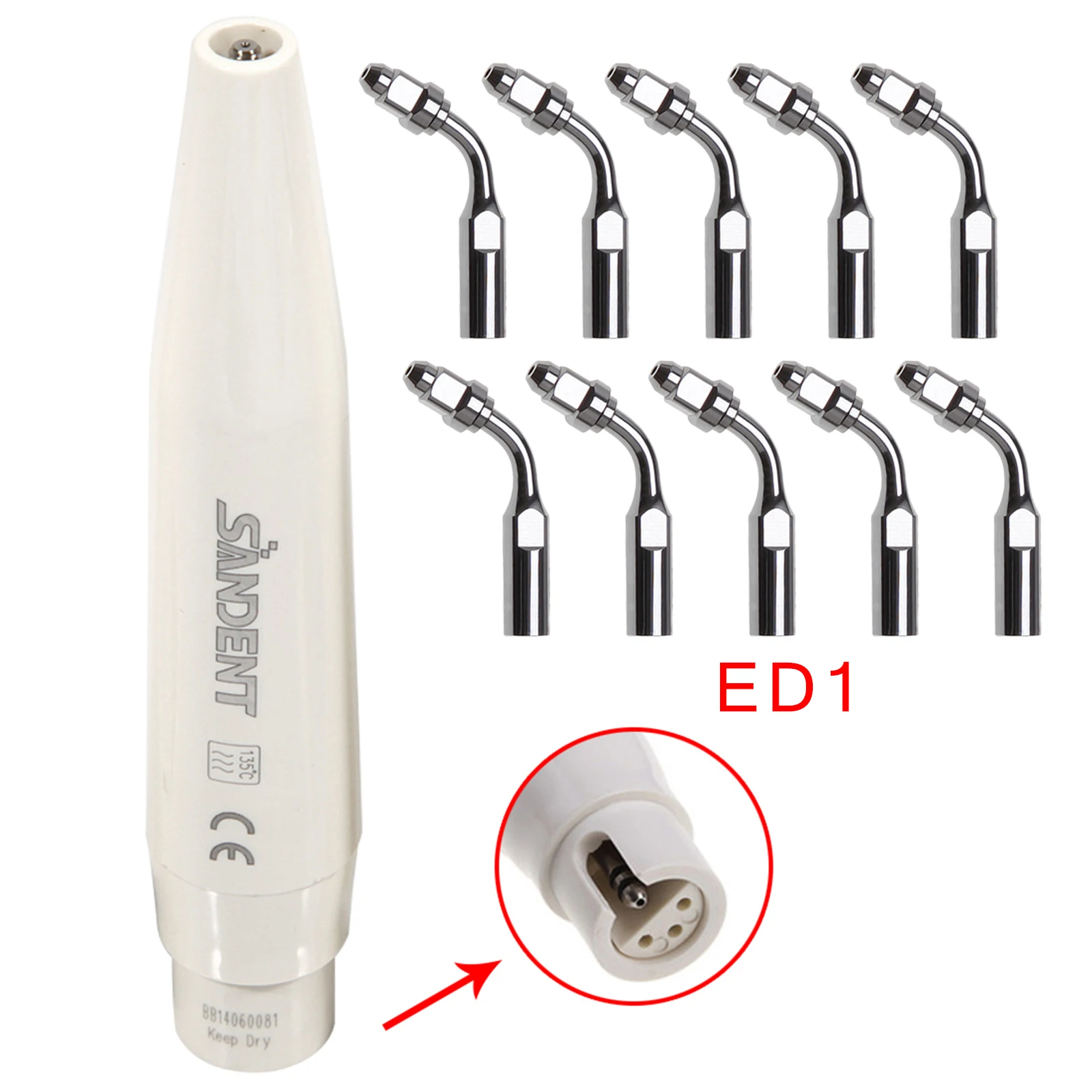 

Dental Ultrasonic Electric Piezo Scaler Deluxe Scaling Handpiece +Endo Scaling Tips ED1 Fit SATELEC DTE