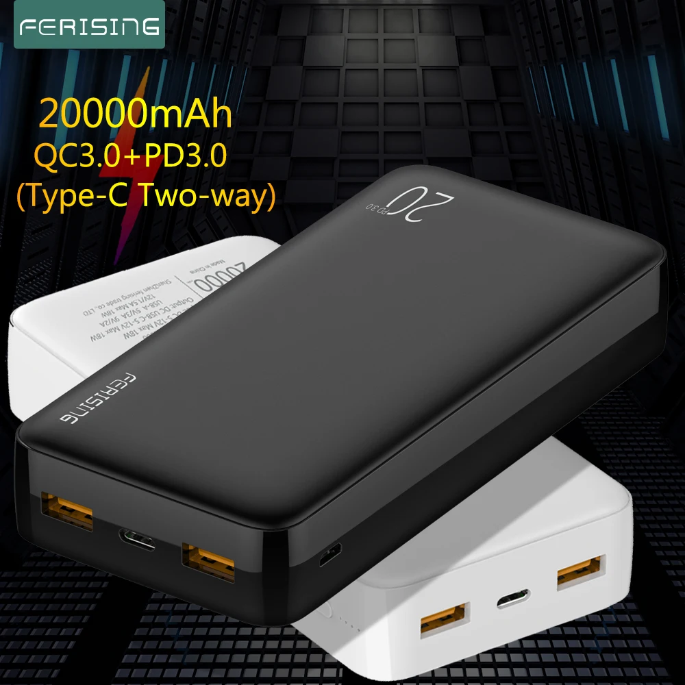 

FERISING Power Bank 20000mAh Portable External Battery Charger QC PD 3.0 Poverbank for Xiaomi 20000 mah Fast Charging PowerBank