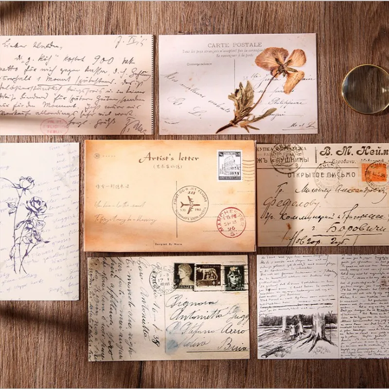 

30Pcs/lot Classic Old Artist letter Postcards Cartoon Post Card Poster Drawing Greeting Gift Theme Vintage Collectible Card Set