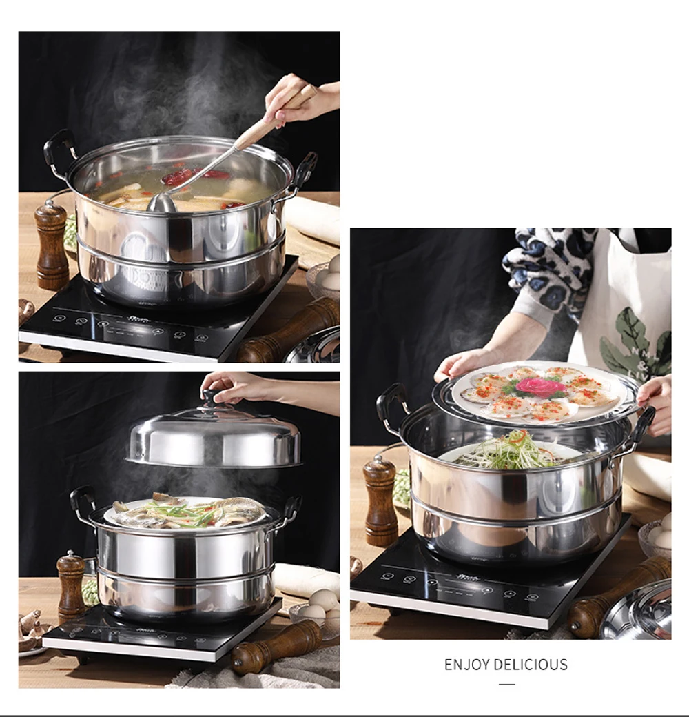 Кастрюля для супа отпариватель из нержавеющей стали двойная газовая плита