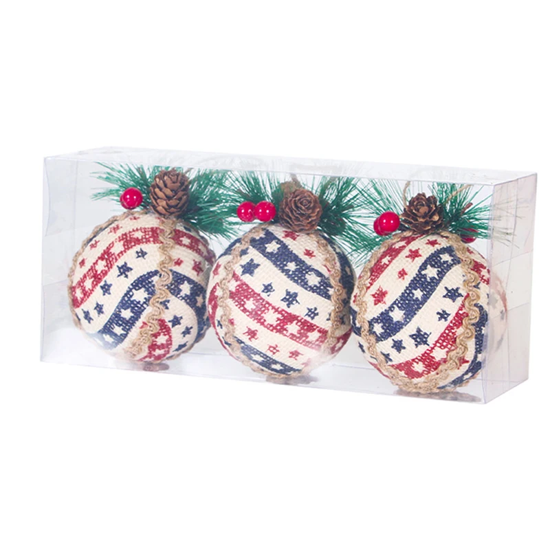 

3pcs Red Plaid Painted Balls Christmas Tree Ornaments Gift PVC Ball Hanging Holiday Party Decor Christmas Decoration LBShipping