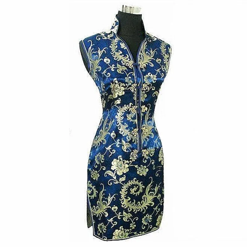 

Satin V-neck Mini Cheongsam Women Traditional Chinese Dress Embroidery Floral Qipao Slim Prom Gown Mujeres Vestidos Big Size 3XL