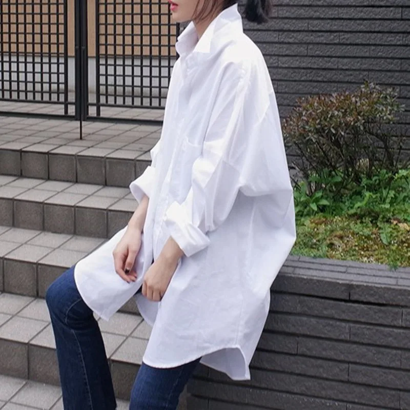 

LANMREM 2021 New Autumn Summer Solid Color Lapel Single Breasted Shirt Women Korea Loose Casual Blouse Tide PE036