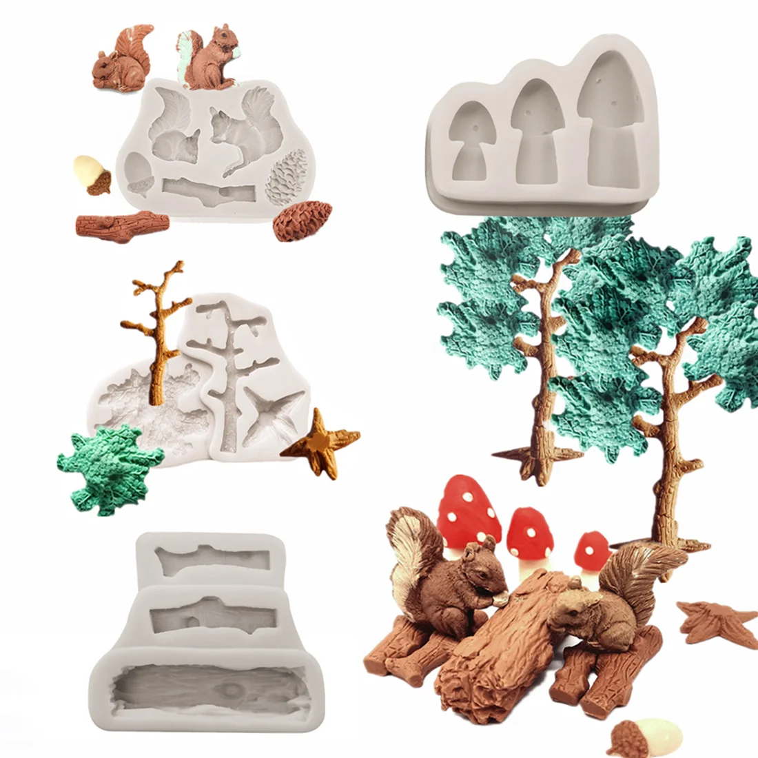 

Christmas Pine Squirrel Mushroom Silicone Mold For Fondant Chocolate Epoxy Sugarcraft Mould Pastry Cupcake Decorating Kitchen