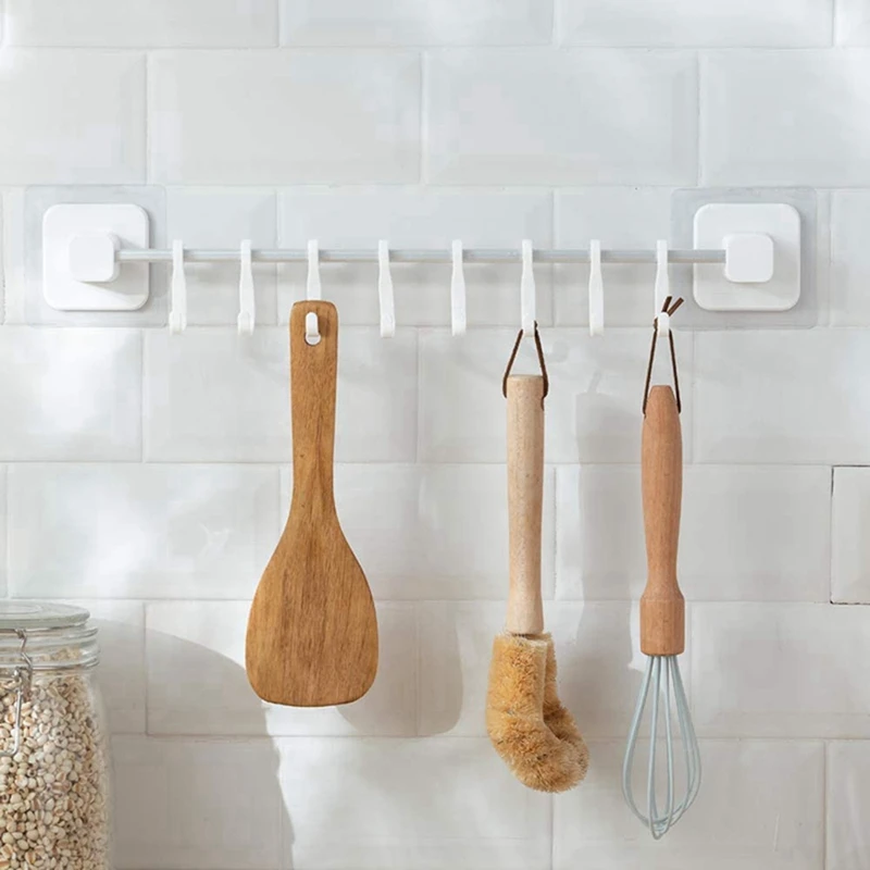 

Multi-Function with 8 Hooks, Freely Movable Hanging Row Hooks, Simple Kitchen Supplies, Punch-Free Wall-Mounted Racks