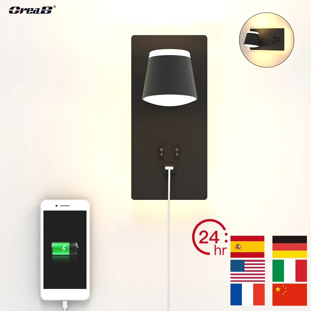 

22W Led Wall Lights Fixtures Indoor Bedroom Lamps With Usb Port Decor Bedside Wall Lamp For Home Aluminum Rotatable Wall Sconce