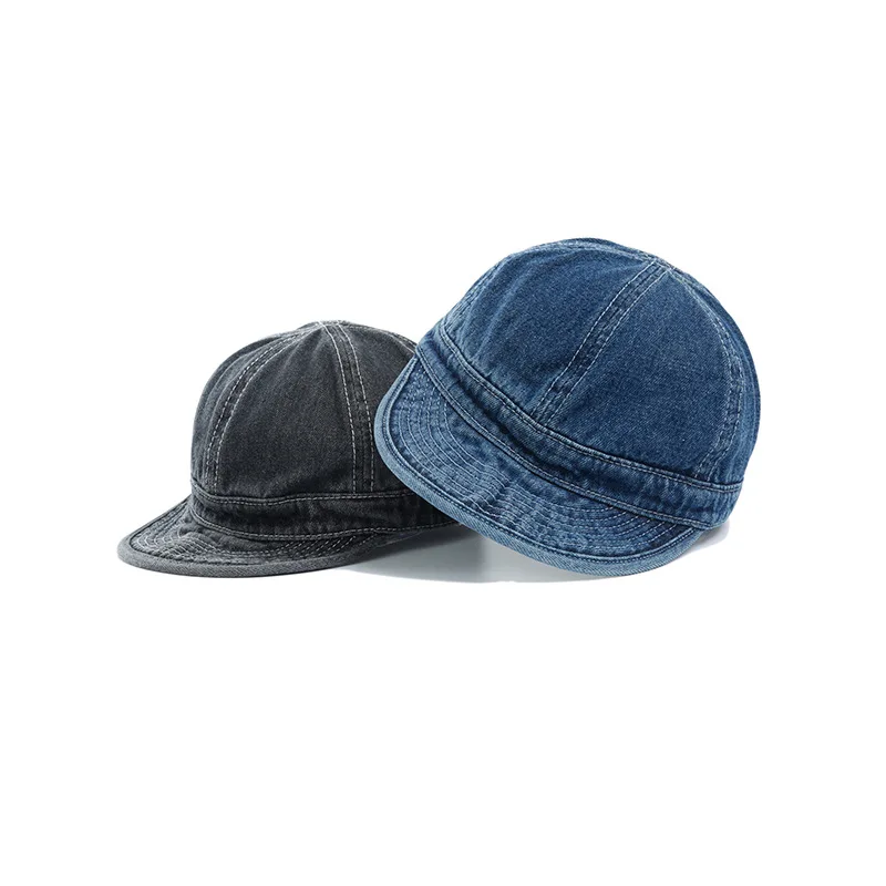 

Short Brim Baseball Cap Hip Hop Casual Flat Brimmed Snapback Hat Washed Denim Outdoor Sport Men Cap Sunscreen Summer Cap Bone
